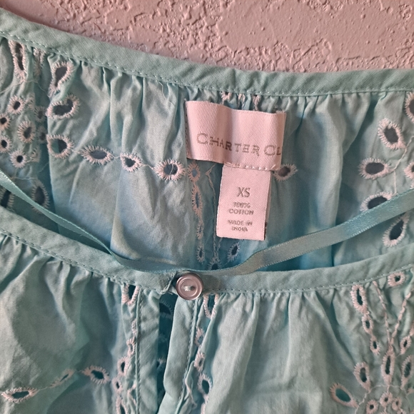 Charter Club Eyelet Light Blue Blouse - Picture 4 of 7